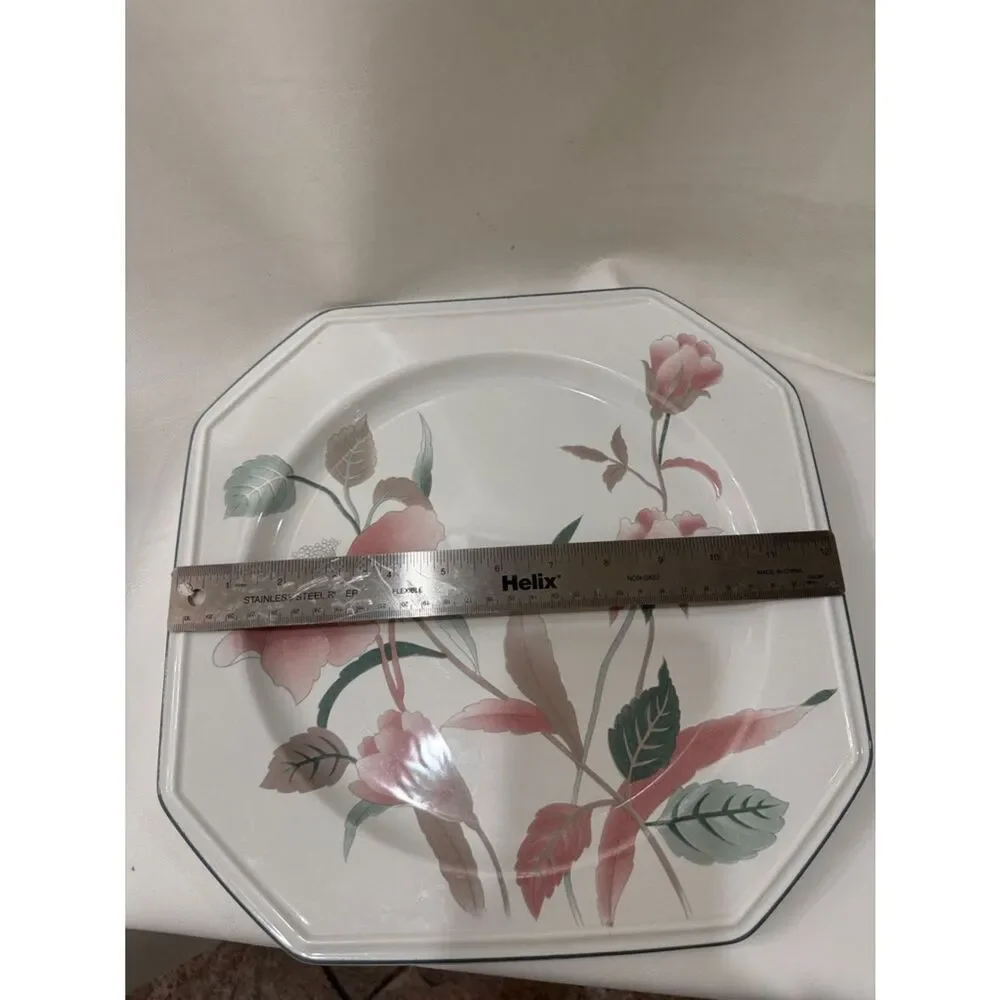 Mikasa Pink Floral Serving 12 X 12 In Platter Plate Green Leaves Silver Trim